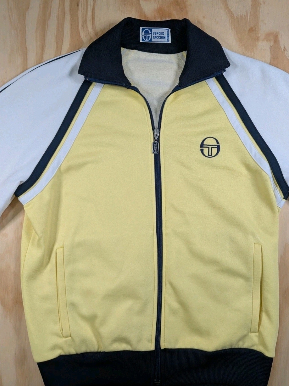 Sergio Tacchini Pale Yellow, White & Navy Track Jacket Small